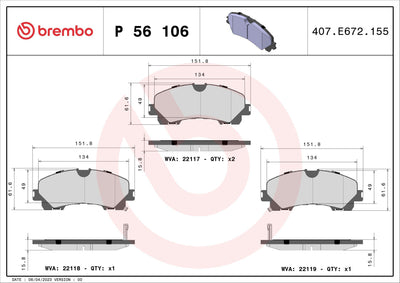 Brembo P56106 Brake Pad Front-(Nissan X-Trail 1.6 DiG-T 1.6Dci 1.6Dci 4×4 2014 / 7 Koltuk — Brake Pads