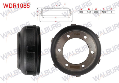 WALBURG WDR1085 Brake Drum Rear (without Hub) Ford Transit (V184) Pair Wheel — Brake Rotors & Drums