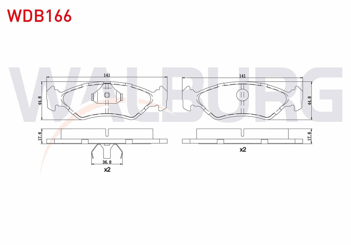 WALBURG WDB166 Brake Pad Front Ford Fiesta III 1.1 1989-1995 / Fiesta III 1.4 1989-1995 / Fiesta III 1.6 16V 1989-1995 / Fiesta III 1.8 16V 1989-1995