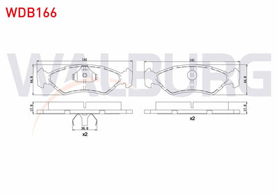 WALBURG WDB166 Brake Pad Front Ford Fiesta III 1.1 1989-1995 / Fiesta III 1.4 1989-1995 / Fiesta III 1.6 16V 1989-1995 / Fiesta III 1.8 16V 1989-1995