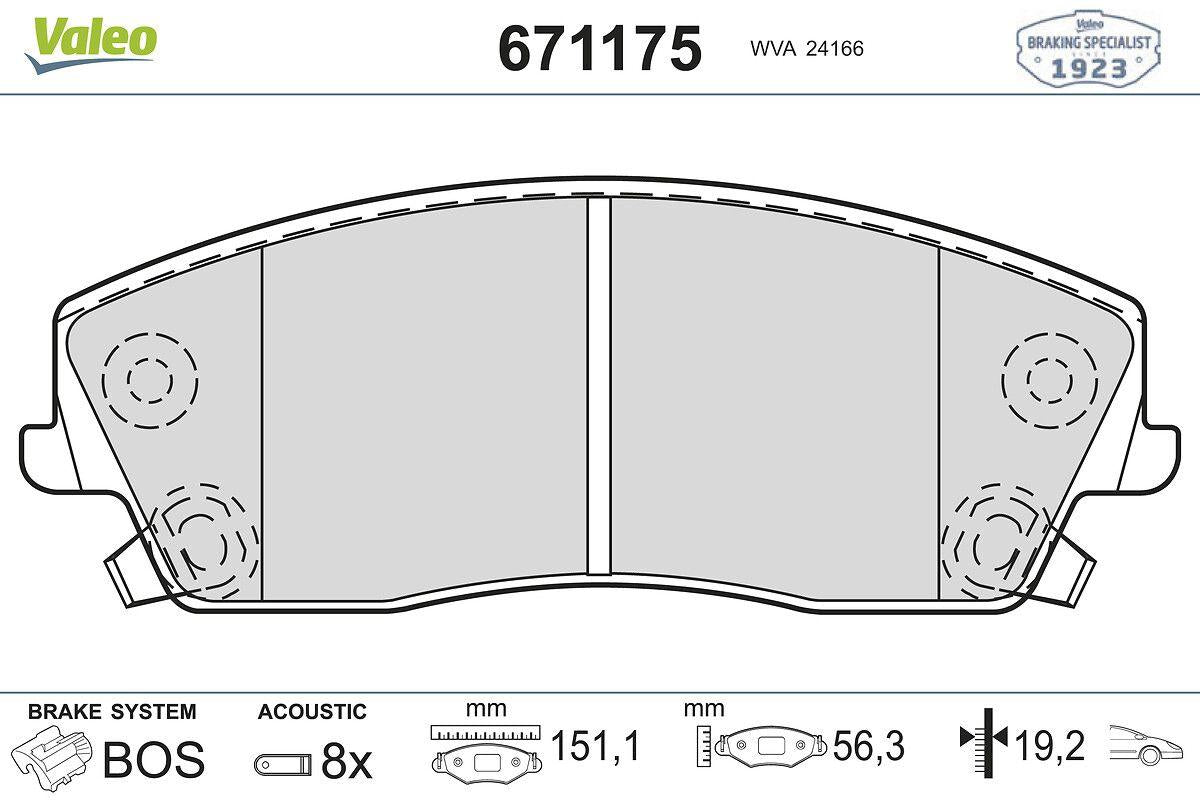 Valeo 671175 Brake Pad Front Chrysler 300C 2.7 04-Lancia Thema 3.6 3.0D 11 — Brake Pads