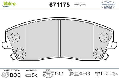 Valeo 671175 Brake Pad Front Chrysler 300C 2.7 04-Lancia Thema 3.6 3.0D 11 — Brake Pads