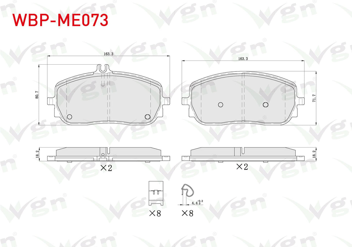 WGN WBP-ME073 Brake Pad Front with Wear Indicator Mercedes A Series (W177) 2018-/ CLA (C118) 2019 — Brake Pads
