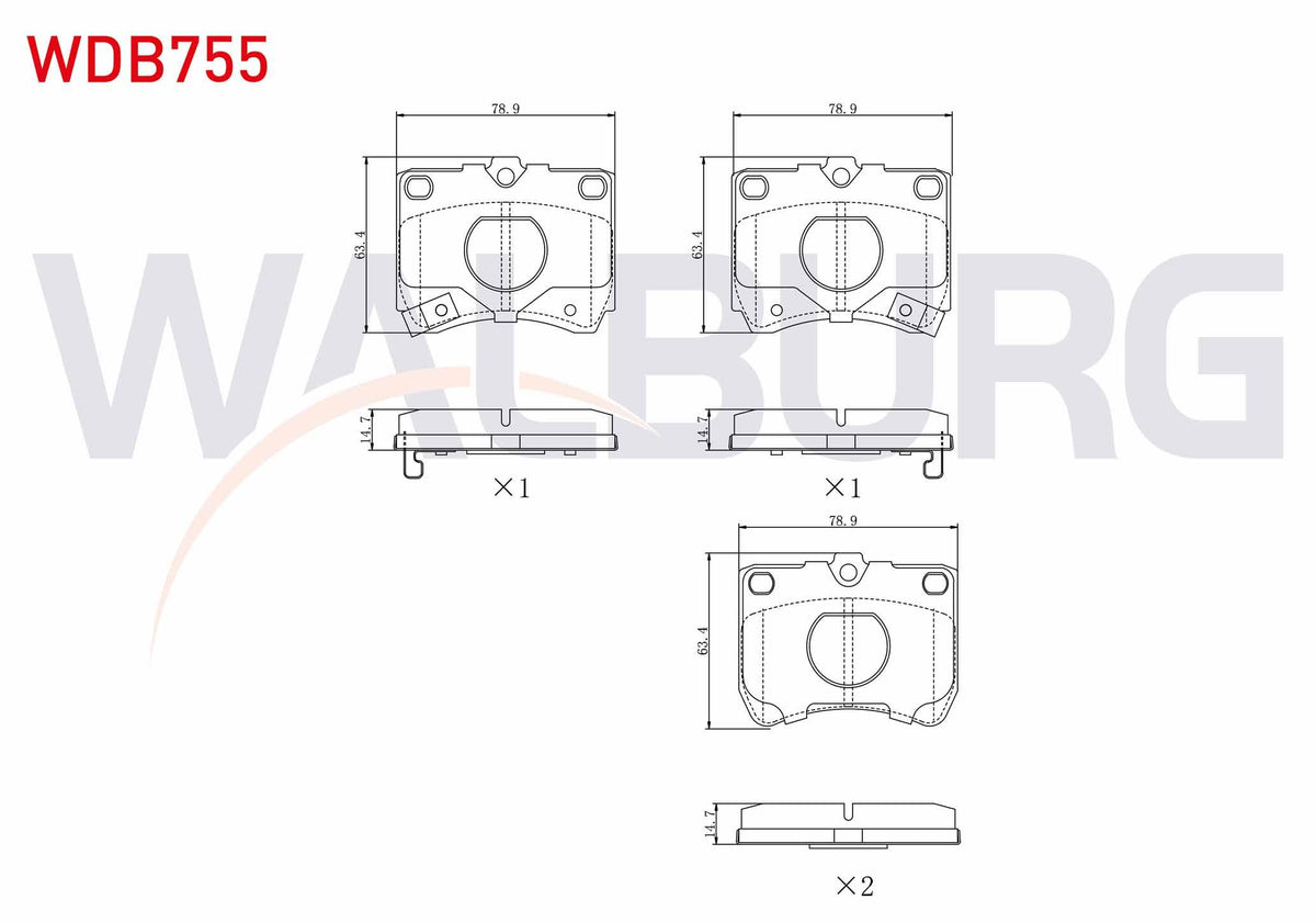 WALBURG WDB755 Brake Pad Front with Wear Indicator Ford Fiesta III 1.3 1989-1995