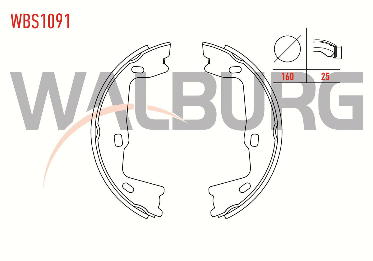 WALBURG WBS1091 Parking Brake Shoe Opel Vectra B 1.6i 160X25 mm 1995-2003 / Astra G (F69) 1.6 16V 1 — Brake Cables & Hardware