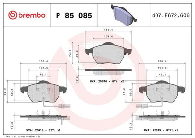 Brembo P85085 Brake Pad Front Audi A4 2.0 TDI 04-Volkswagen Passat 1.9Tdi 01 — Brake Pads