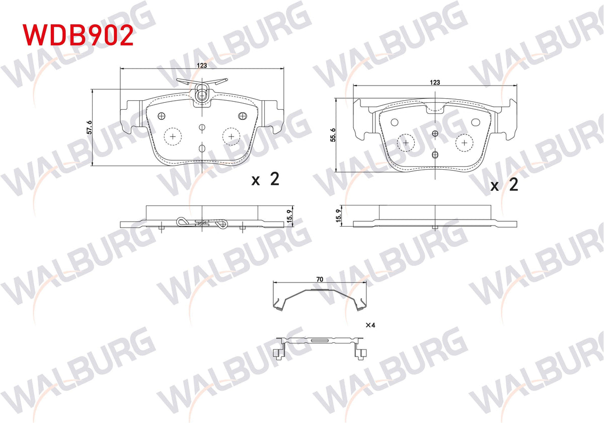 WALBURG WDB902 Brake Pad Rear 300mm Disc VW Golf VIII-Caddy V 2020-/ Skoda Octavia IV (Nx3) 2020-/ Seat Leon (Kl1) 2019-/ Audi A3 Sportback (8Ya) 2019-/ Cupra Formentor 1.5 TSI 2020 - 1