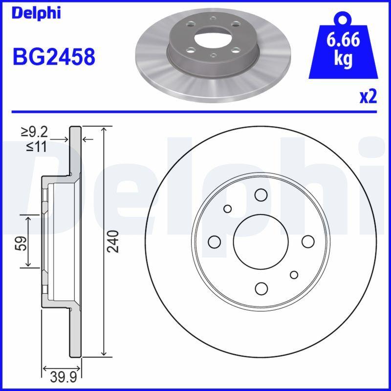 Delphi BG2458 Brake Disc Front 500 / 500 C Barchetta Bravo I 0.9 / 1.2 / 1.4 / 1.8 / 2.0 95- — Brake Rotors & Drums