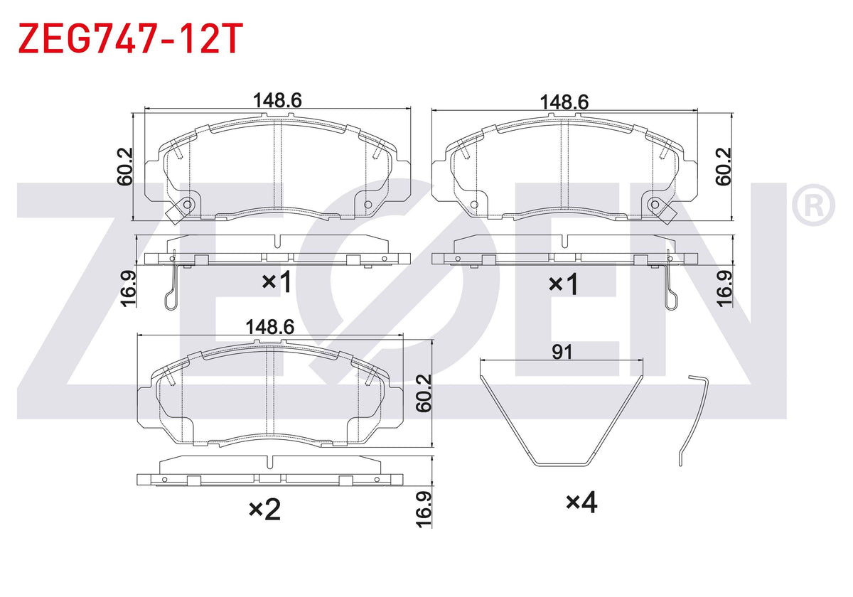 Zegen ZEG747-12T Brake Pad Front with Wear Indicator Telli Honda Civic VIII 1.6-1.8 2005-2012 / Civic Ix 1.4i-1. — Brake Pads