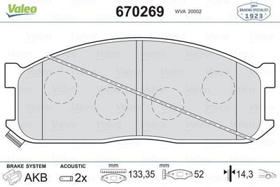 Valeo 670269 Front Brake Pad Kia Besta Mazda E2200 94-00 — Brake Pads