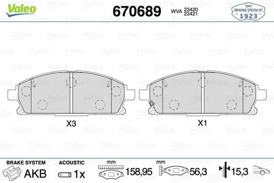 Valeo 670689 Brake Pad Front Infiniti Q45 II 4.1 97-01 — Brake Pads