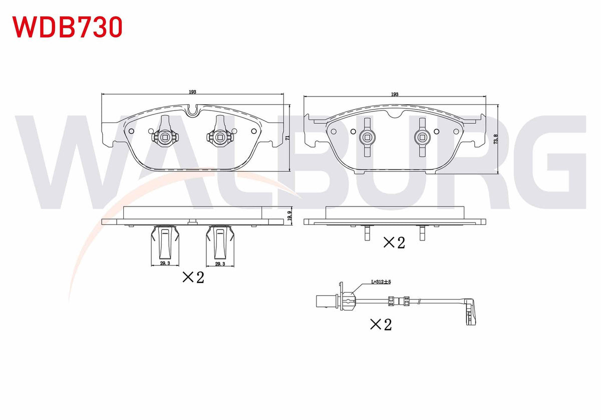 WALBURG WDB730 Brake Pad Front with Connector Audi A8 (4H_) 3.0 TDI 2009 — Brake Pads