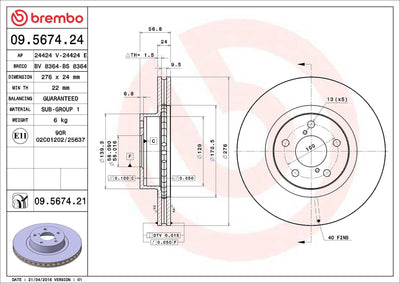 Brembo 09.5674.24 Brake Disc Front Standard Toyota — Brake Rotors & Drums