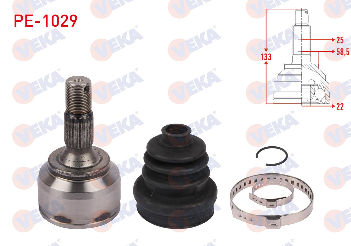 Veka PE-1029 CV Joint Right Front Outer Length 133mm Peugeot 207 (Wa — Axles, CV Joints & Boots