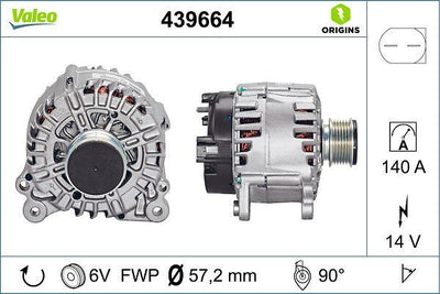 Valeo 439664 Alternator Kmp 06-T5-Tgu-Pol-Pss-Jtt-Golf-Crafter-Caddy 1.6Tdi-1.9Tdi-2.0 TDI-2.5Tdi 140Ah — Starting & Charging