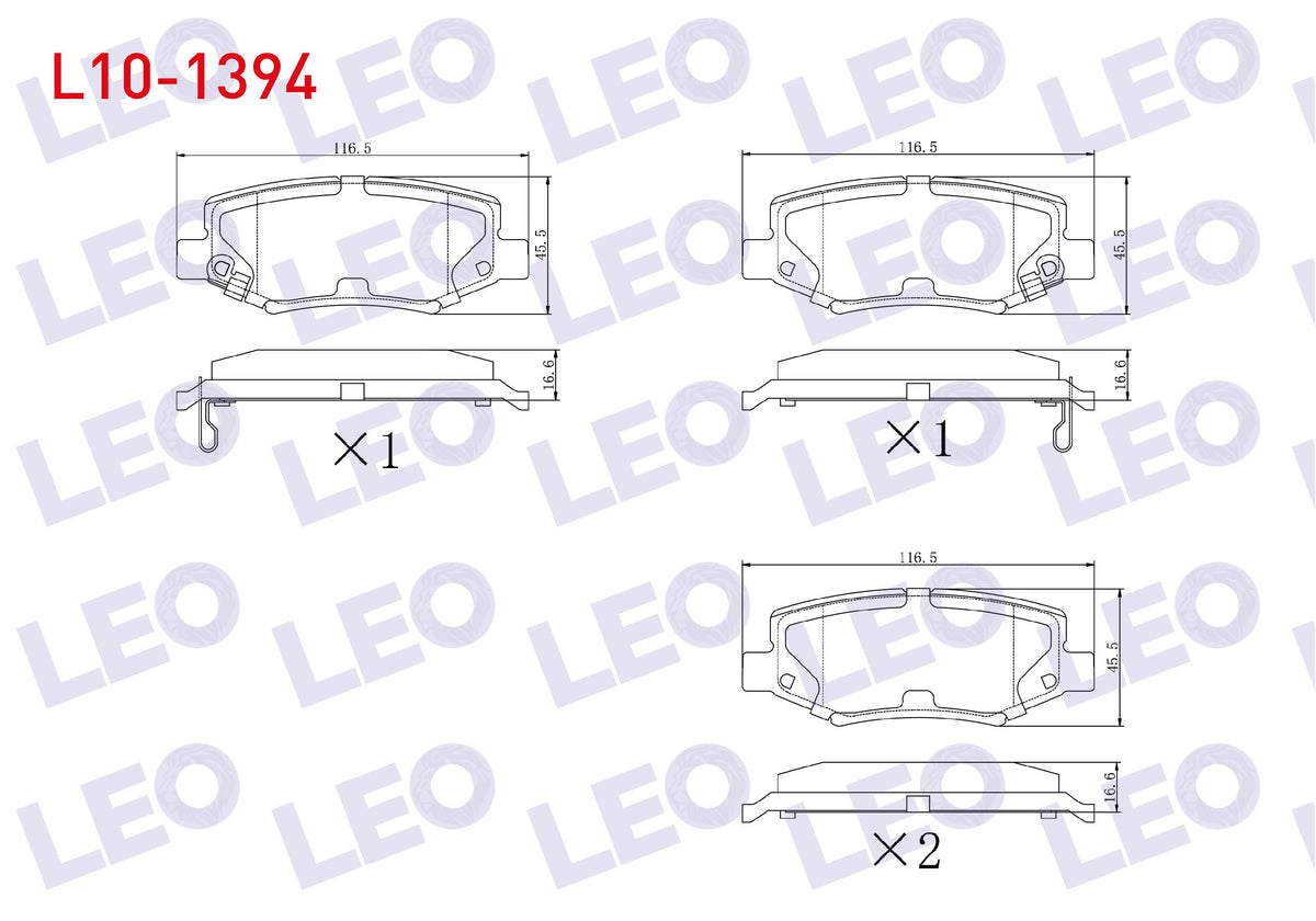 LEO L10-1394 Brake Pad Rear with Wear Indicator Fiat Freemont (Jf) 2.0 Mjt 170 Hp 2011-/ Jeep Wrangler III (Jk) 3.8i V6 2007-/ Chrysler G.Voyager 3.3i 2008-/ Dodge Nitro 2.8 Crd 4X4 2007