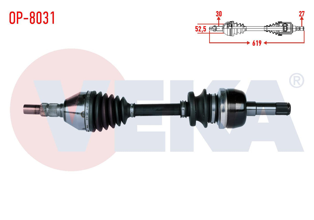 Veka OP-8031 Complete Axle Left-Right Front Opel Insignia 2.0 CDTi (A20dth) A-T Length 619mm 2008 — Axles, CV Joints & Boots