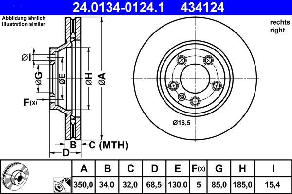ATE 24.0134-0124.1 Brake Disc Front Right Touareg 02 > Q7 06 > Cayenne 02 > Panamera 09 > — Brake Rotors & Drums