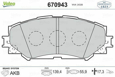 Valeo 670943 Front Brake Pads Compatible with Toyota Auris, Toyota Corolla