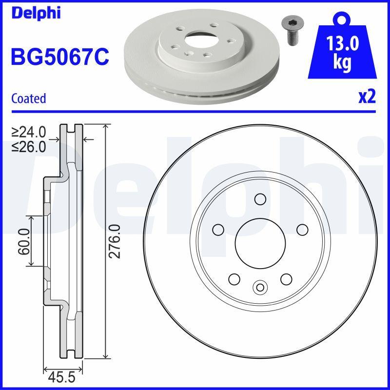 Delphi BG5067C Brake Disc Opel Astra K 276 mm Front — Brake Rotors & Drums