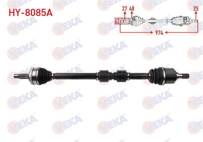 Veka HY-8085A Complete Axle Right Front with ABS 48 Outer Length 974mm Hyundai Ix35 1.6 GDI M-T 4X — Axles, CV Joints & Boots