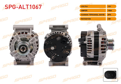SPAGO SPG-ALT1067 Alternator 12V 150A 6Pk Transit (V362 V363) 11-18 / Jumper 11-20 / Boxer 11-20 (2.2 D — Starting & Charging