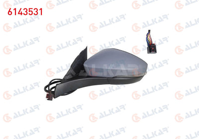 Alkar 6143531 Outer Rear View Mirror Left Electric Aspheric Heated Primed Automatic Folding with — Tail, Signal & Reflectors