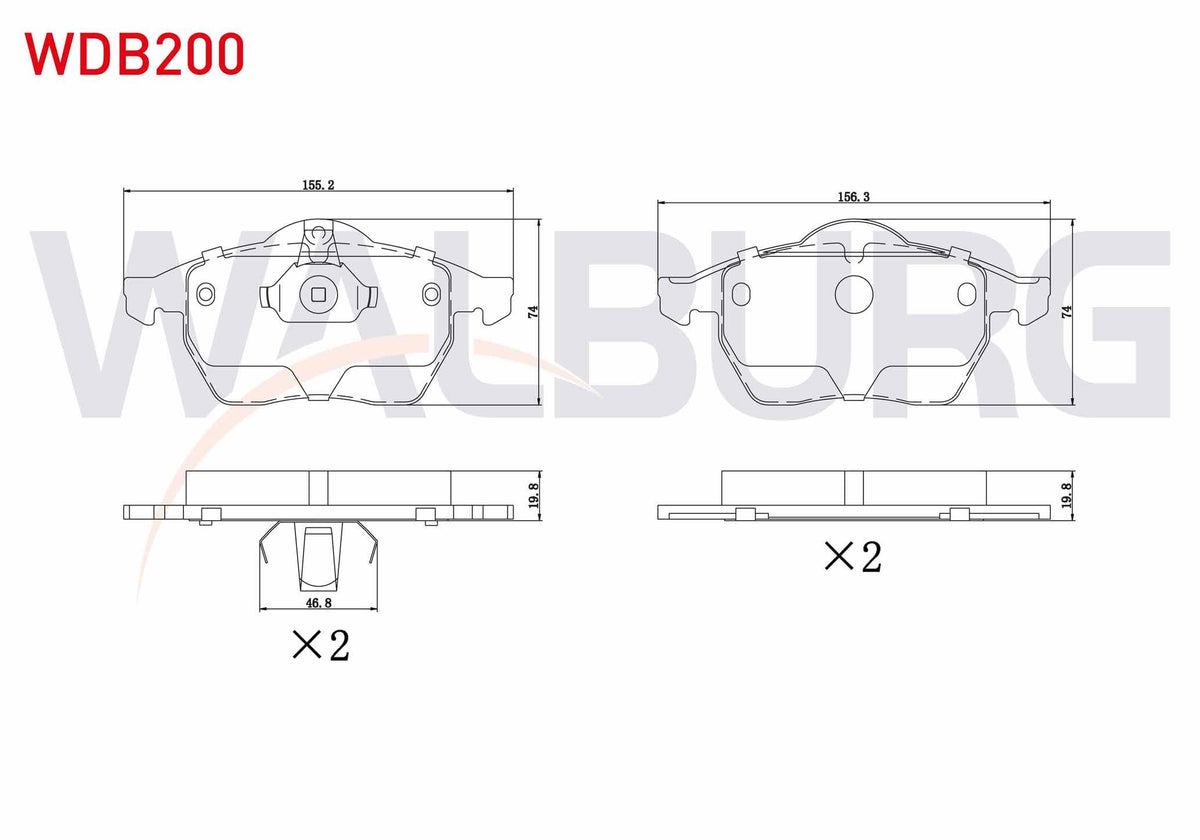 WALBURG WDB200 Brake Pad Front Opel Vectra B 2.0i 1995-2003 / Vectra B 2.5 V6 1995-2003 / Calibra A 2.0i 1995-20 — Brake Pads