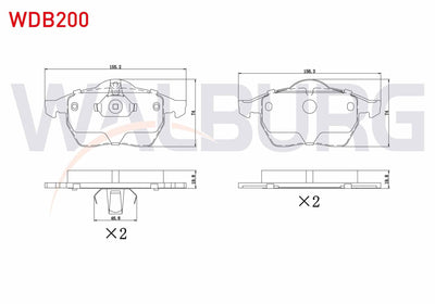 WALBURG WDB200 Brake Pad Front Opel Vectra B 2.0i 1995-2003 / Vectra B 2.5 V6 1995-2003 / Calibra A 2.0i 1995-20 — Brake Pads