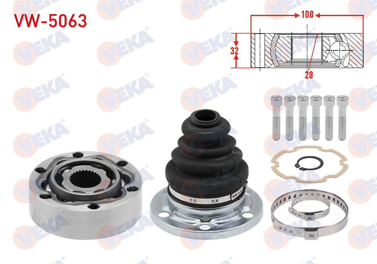 Veka VW-5063 CV Joint Left-Right Front Inner 28X32x108 Volkswagen Passat (3B2) 1.8 T 1996-2000 — Axles, CV Joints & Boots