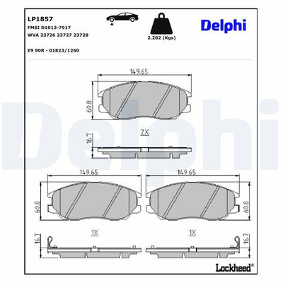 Delphi LP1857 Brake Pad Brake Front-(Ssangyong: Rodius 05 -) — Brake Pads