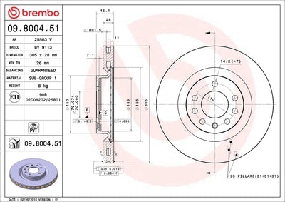 Brembo 09.8004.51 Brake Disc Front UV Coated Opel — Brake Rotors & Drums