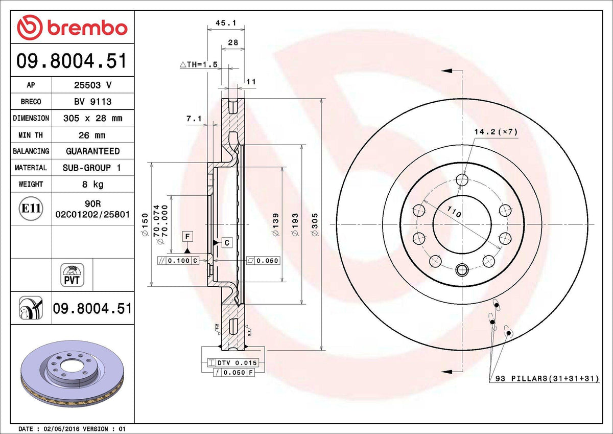 Brembo 09.8004.51 Brake Disc Front UV Coated Opel — Brake Rotors & Drums