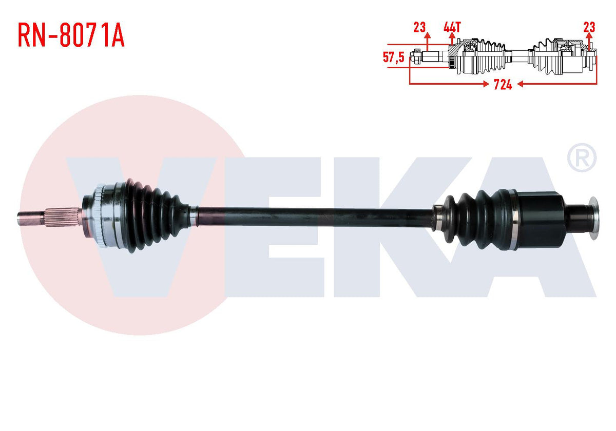 Veka RN-8071A Complete Axle Right Front Renault Kangoo (Kc0 / 1) 1.5 dCi Thick Freze ABS li 44 Out — Axles, CV Joints & Boots