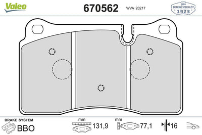 Valeo 670562 Brake Pad Front Landrover Rangerover III 05-/ Rangerover Sport 2.7Tdv6 (18-19 Rim) — Brake Pads