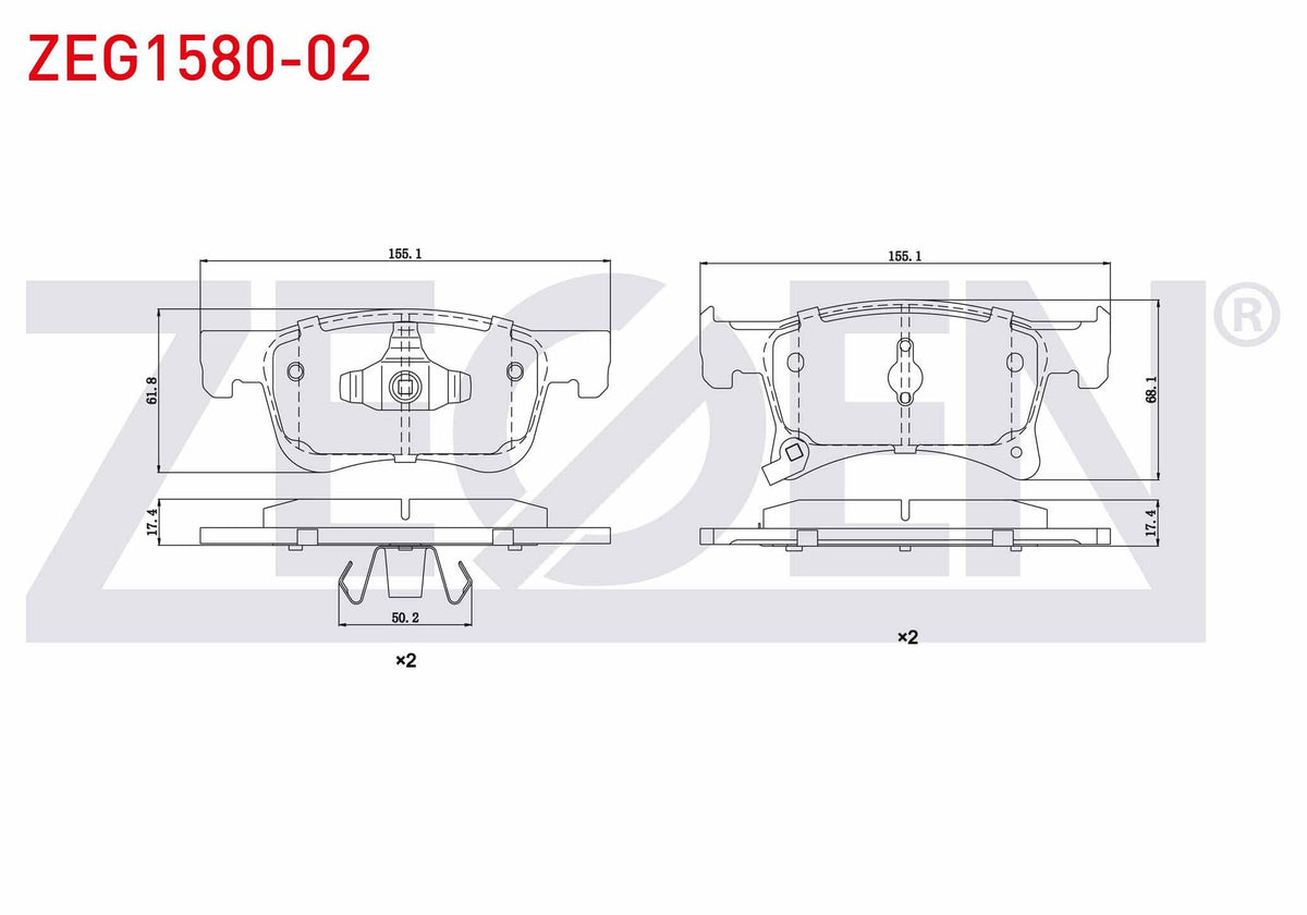 Zegen ZEG1580-02 Brake Pad Front with Wear Indicator Opel Corsa E 1.3 CDTi 15 Rim 2014-/ Corsa E 1.2 2014-/ Corsa E 1.4 2014-/ Adam 1.2 2013-/ Adam 1.4 2013