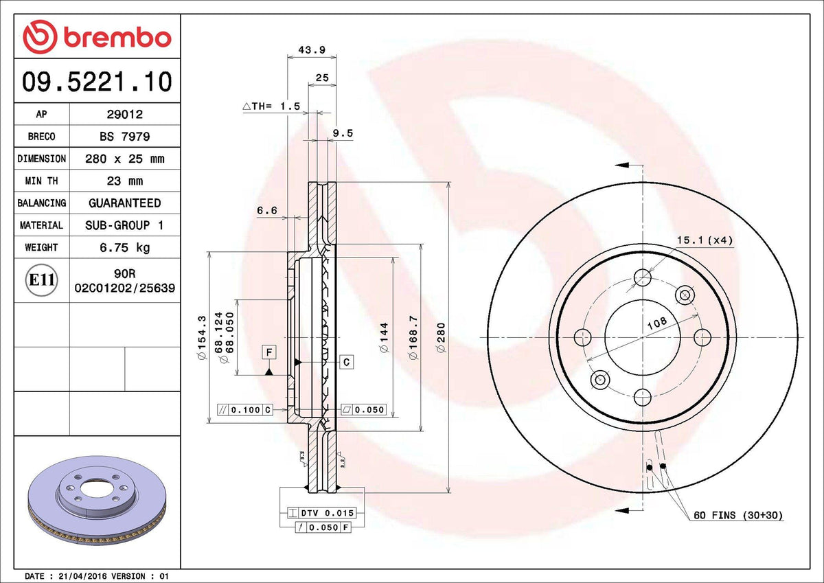 Brembo 09.5221.10 Brake Disc Front Standard Saab | Set of 2