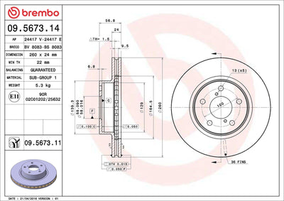 Brembo 09.5673.11 Brake Disc Front UV Coated Subaru — Brake Rotors & Drums