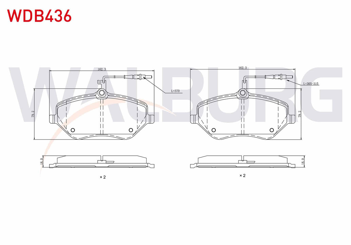 WALBURG WDB436 Brake Pad Front with Connector Peugeot 407 (6D) 2.0 HDi 2004-2011 / Peugeot 407 (6D) 2.0i 2004-20 — Brake Pads