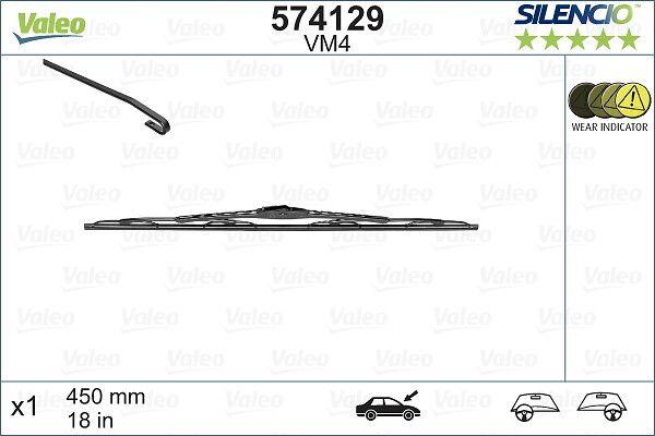 Valeo 574129 Wiper Blade Silencio Yolcu Side 450mm (Renault Laguna / Clio II / Toyota Corolla) 45 / — Wipers