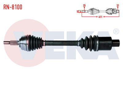 Veka RN-8100 Complete Axle Right Front Length 611mm Dacia Duster 1.5 dCi 4X4 2012 — Axles, CV Joints & Boots