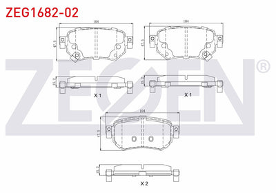 Zegen ZEG1682-02 Brake Pad Rear with Wear Indicator Mazda 6 (Gj,Gh) 2.0 2013-/ Mazda 6 (Gj,Gh) 2.2 D 2013 — Brake Pads