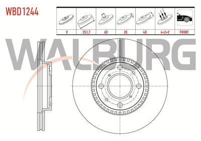 WALBURG WBD1244 Brake Disc Front Air 4 Bjn 251,7X20x60x40 Suzuki Swift III 1.3i 2005-2010 / Swift III — Brake Rotors & Drums