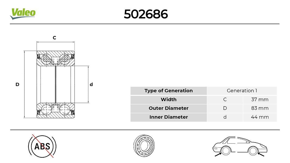 Valeo 502686 Wheel Bearing Land Rover Freelander Classic (L314) 1.8 2.0 96-06 — Wheel Bearings