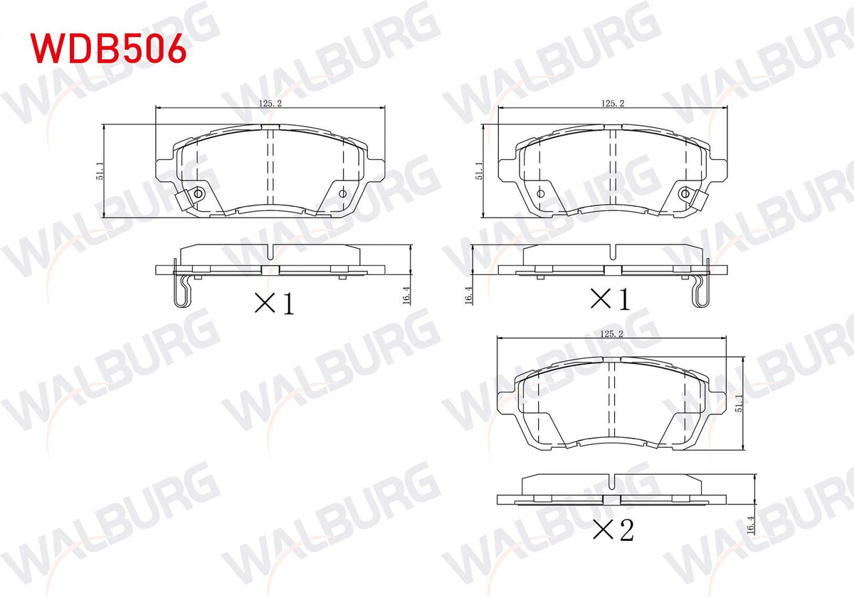 WALBURG WDB506 Brake Pad Front Ford Fiesta VI 2008-2017 / Daihatsu Materia 2006-/ Sirion 2005-/ Mazda 2 1.5i 2007-2015 / Suzuki Baleno 2016-/ Swift IV-V 2010