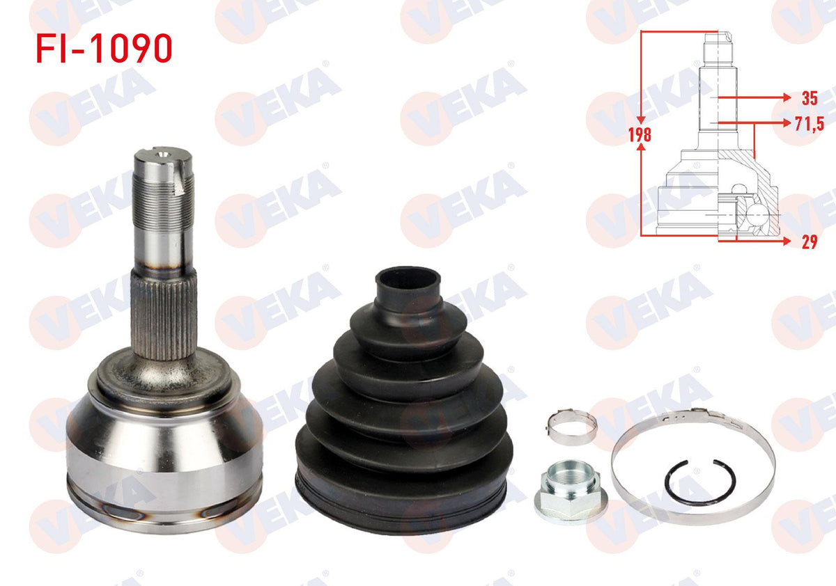 Veka FI-1090 CV Joint Left-Right Front Outer (Thermoplastık with Boot) Fiat Ducato (250) 2.3 Mjt I — Axles, CV Joints & Boots