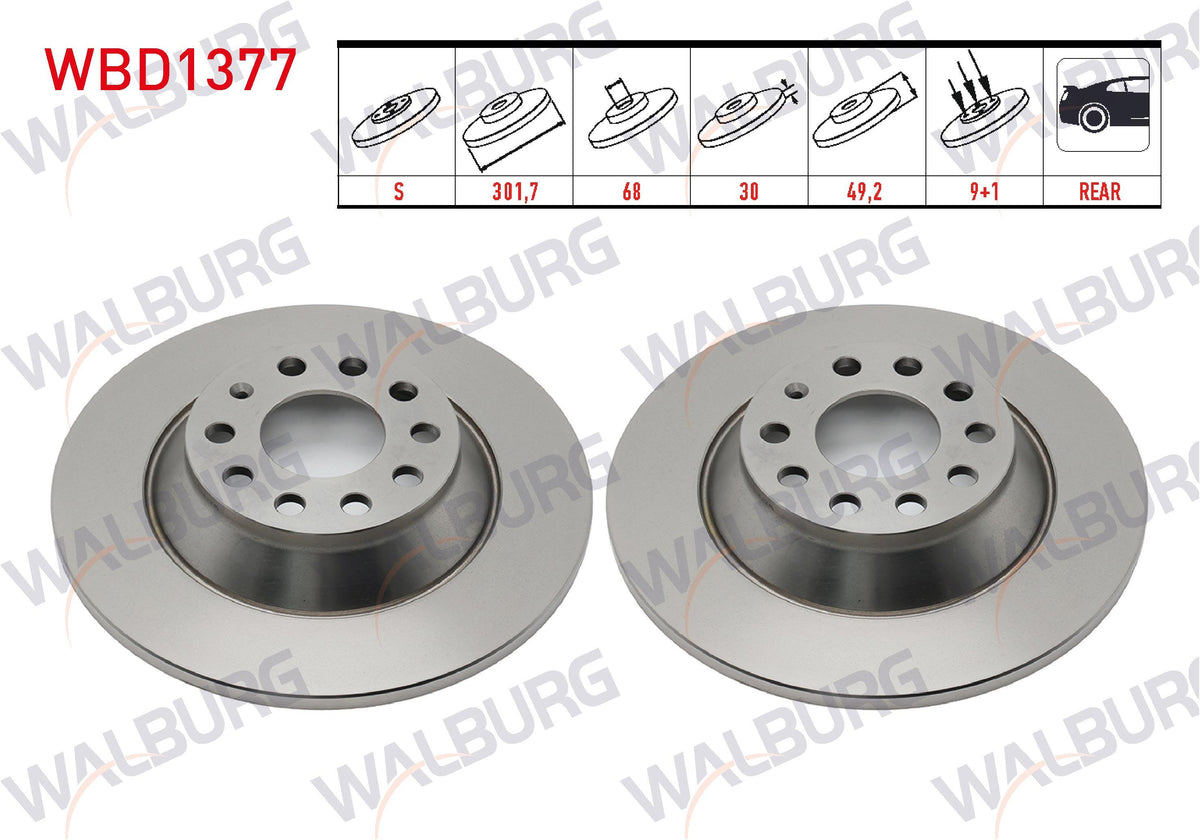 WALBURG WBD1377 Brake Disc Rear Straight 5 Bjn 301,70X12x68x49 — Brake Rotors & Drums