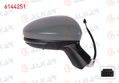 Alkar 6144251 Outer Rear View Mirror Right Electric Heated Primed Automatic Folding with Turn Sig — Tail, Signal & Reflectors