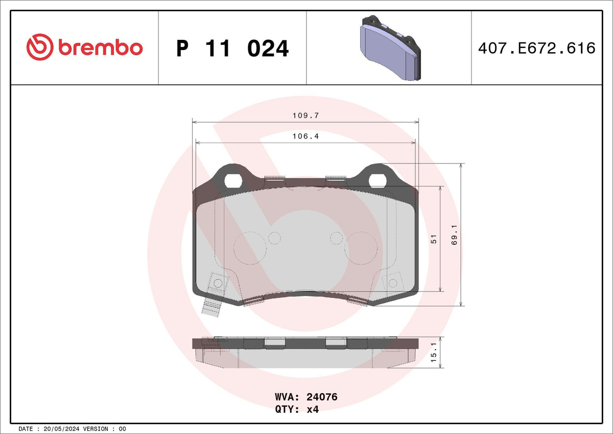 Brembo P11024 Brake Pad Rear Low-Met Chevrolet — Brake Pads