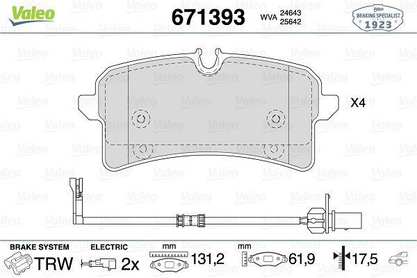 Valeo 671393 Brake Pad Rear Audi A8 3.0 TDI Quattro 13- — Brake Pads